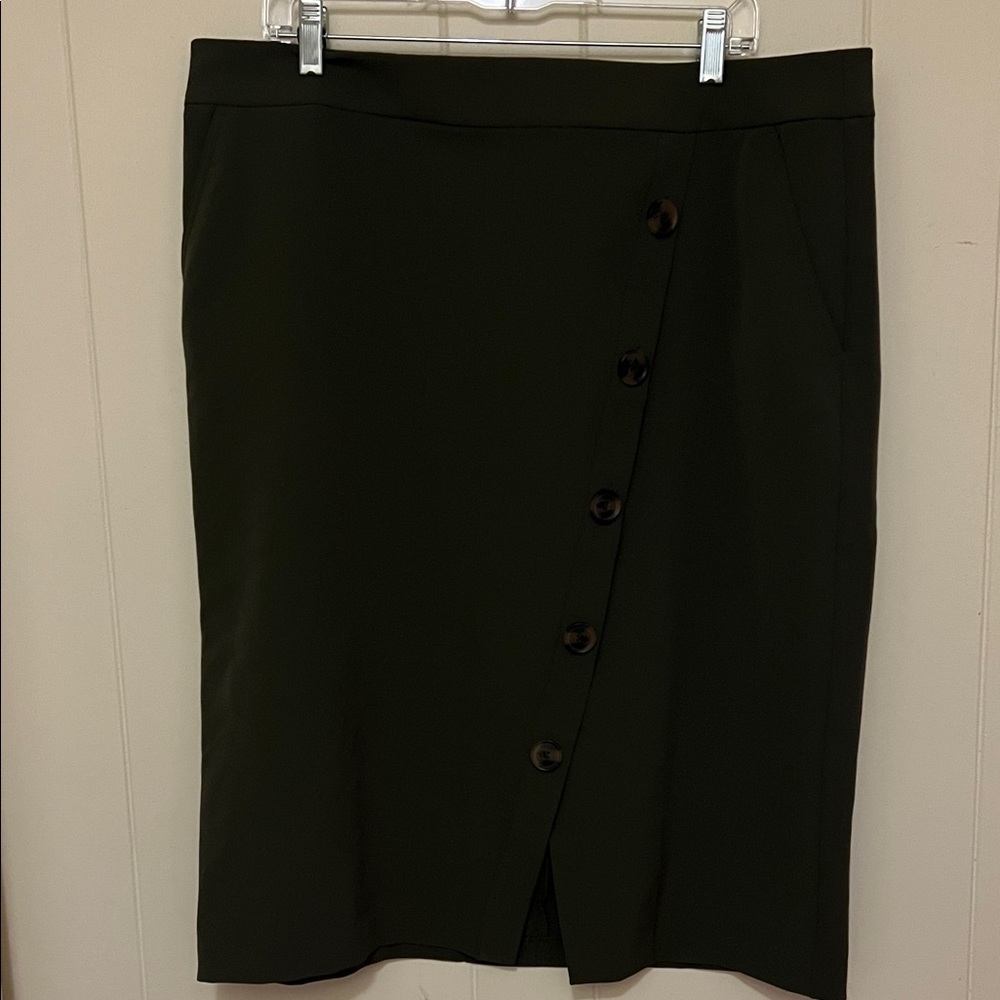 Liz Claiborne Dark Green Button-Front Pencil Skirt